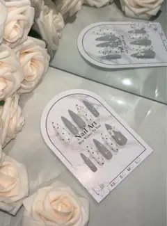 ࣪⊹˖ 現品 ˖ ࣪⊹ 水色 春 ドット ロングネイル リボン