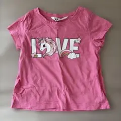 H&M ユニコーン LOVE プリント Tシャツ ピンク