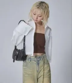 《新品》ENVYM チュールドッキング ショートシャツホワイト