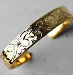 ハワイアンジュエリー　バングル　ゴールド　14金ゴールドメッキ　花　金