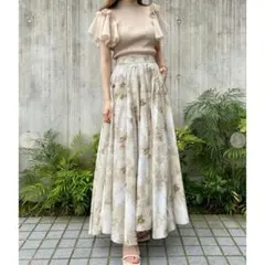 ココディール　アートフラワープリントサーキュラースカート