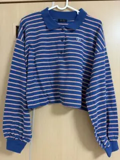 Tip Top ストライプ クロップドポロシャツ FREESIZE ボーダー