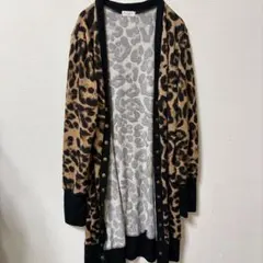ロングカーディガン　HALIFE ヒョウ柄 長袖カーディガン　春服　体型カバー