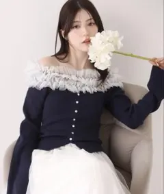 Maison Nua メゾンヌア】オフショルニットピンク シアー チュール