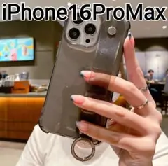 iPhone 16ProMax ケース　クリア　ブラック　ラメ　ベルト付き