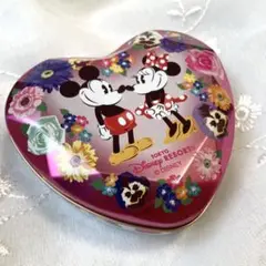 【美品】ディズニー ミッキーミニー 花柄フラワー ハート小物入れ 空き缶 空缶②