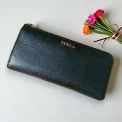 良品☆フルラ 長財布 レザー 型押し L字ファスナー ロゴプレート ユニセックス