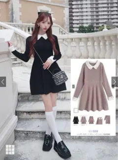 ブラックニットAラインワンピース