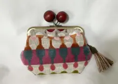 輸入生地　カラフル　大きめ木玉親子がま口ミニ財布
