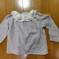 クーラクール薄紫色 レース襟 ウサギ刺繍 トレーナー