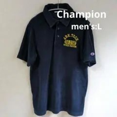 champion 半袖 ポロシャツ パイル生地 刺繍ロゴ ネイビー L