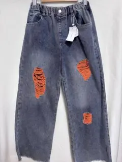 ESTACOT ダメージデニムパンツ ウエストゴム M