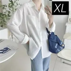 ブラウス レディース シャツ 長袖 春 夏 秋 薄手 シャツ　白　XL