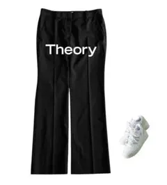 美品 セオリー 落ち感 上質サマーウール 防シワ 美脚センタープレスパンツ黒