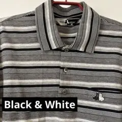 Black & White ストライプポロシャツLL