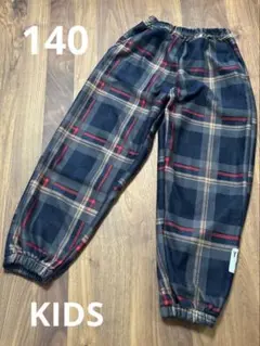 KIDS 裏地フリース チェックプリント パンツ