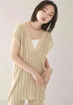 値下げ　新品　forksy. ストライプニット　セットアップ　ノースリーブのサムネイル