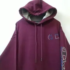 Champion Cロゴ刺繍 スウェットパーカー ワイン L 古着