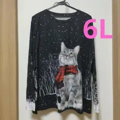 猫プリント 6L 長袖Tシャツ used品
