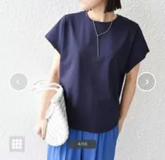 SHIPS　コットン天竺ドルマンスリーブ　ネイビー バックボタン付き 　Sサイズ