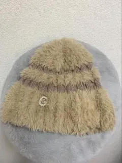ファー素材 ベージュニット帽