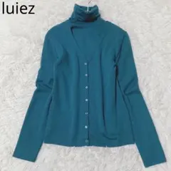 ルイーズ　長袖カーディガン　アンサンブルニット　ハイネック　Vネック　ブルー　2