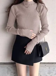 ✨着回し力抜群✨新品タグ付き♡ リブ編みハイネックニット ベージュ S