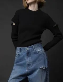 【美品】willfully sleeve side notch rib knit