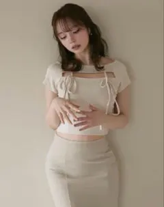 andmary Bebe ribbon set tops ベージュ ANDMARY】べべリボントップス