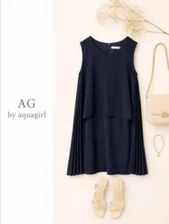 AG by aquagirl サイドプリーツ ワンピース ネイビー アクアガールのサムネイル