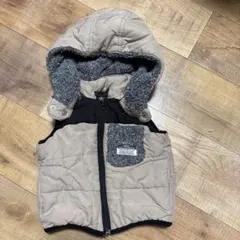 フード付きベージュ黒キルティングアウター