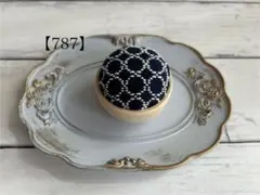 【787】針が錆びない北欧風ピンクッション　タンバリン柄ネイビー