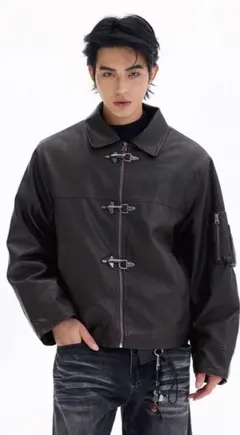 黒レザー　ファイヤーマンジャケット 80s 90s ビンテージ DIVE レザー ファイアーマンコート XL ブラック