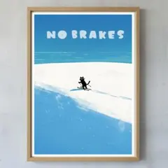 A4 スキーをする黒猫　ミッドセンチュリー モダン　ミニマル　インテリア ギフト