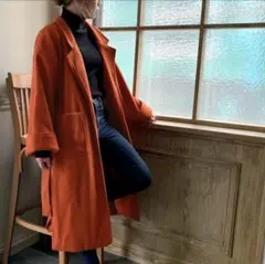 JUNOAH ジュノア チェスターコート ロング テラコッタ レッド XL