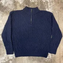 90s BLARNEY ハーフジップ アランニットセーター M フィッシャーマン