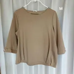 カットソー 七分袖 パール付き 上品 合物 秋物 シンプル