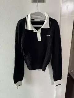 INGNI ケーブル編みポロセーター 黒/白