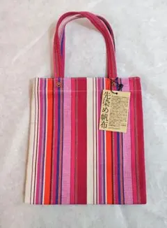 UNITED BEES 手提げ袋 赤ピンクストライプ