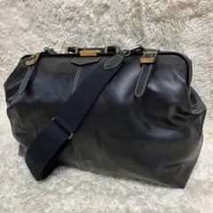 美品 ムスタッシュ レザーボストンバック/ブラック 大容量
