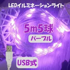 USB式 5ｍ50球 パープル イルミネーションライト LED 電飾 ライト