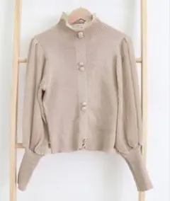 バルーン袖 リブニットトップス 韓国風