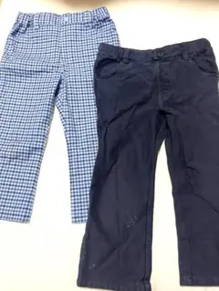 familiar ズボンセット　チェック柄長90cmネイビーのパンツ 100cm