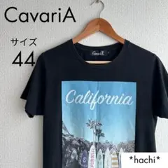 CavariA キャバリア Tシャツ メンズ 44 黒 ブラック プリント 半袖