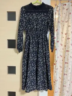 【美品】Honeys ハニーズ ネイビー花柄ロングワンピース