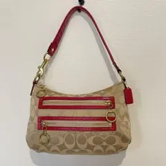 COACH ショルダーバッグ ポピー Y2K シグネチャー柄 ベージュ ピンク