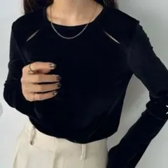 【callautia】カットアウトシアーベロアトップス ブラック