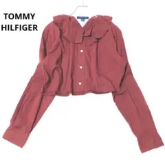 トミーヒルフィガー　長袖ブラウス　ショート丈　フリル　襟　胸ポケット　ロゴ