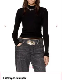 ディーゼルロングTシャツモックネックリブトップス　黒　M