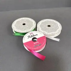 サテンリボンセット 3色　緑、白、ピンク
